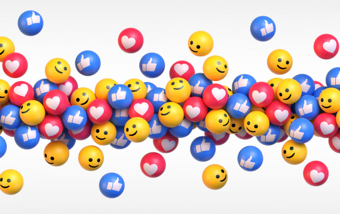 Balls with social media icons thumb up and heart