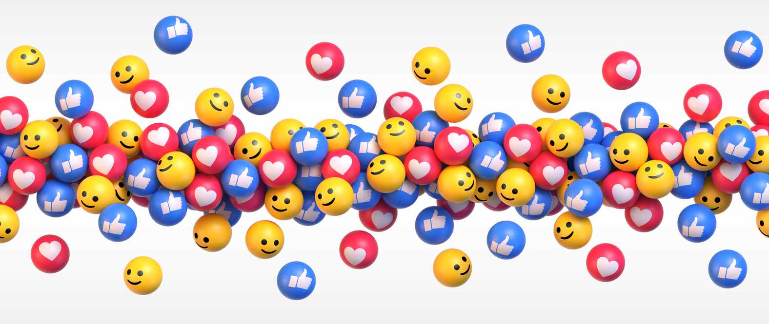 Balls with social media icons thumb up and heart